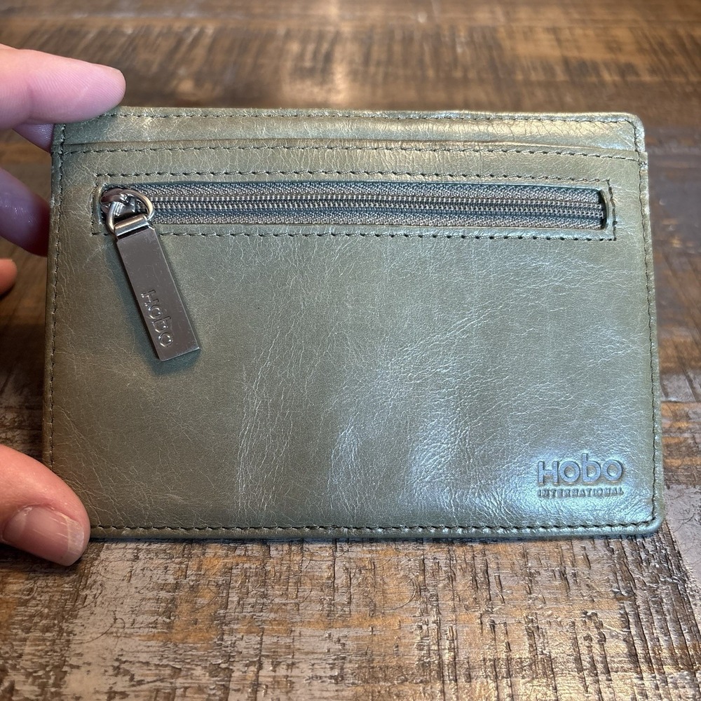 HOBO Brand Euro Slide Soft Leather Card Case w/Zipper Khaki Green